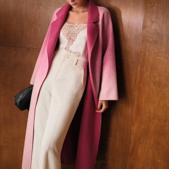 Pink tones Elegant Women's Premium Ombre Belted trench Overcoat Jacket Coat - Picture 1 of 12